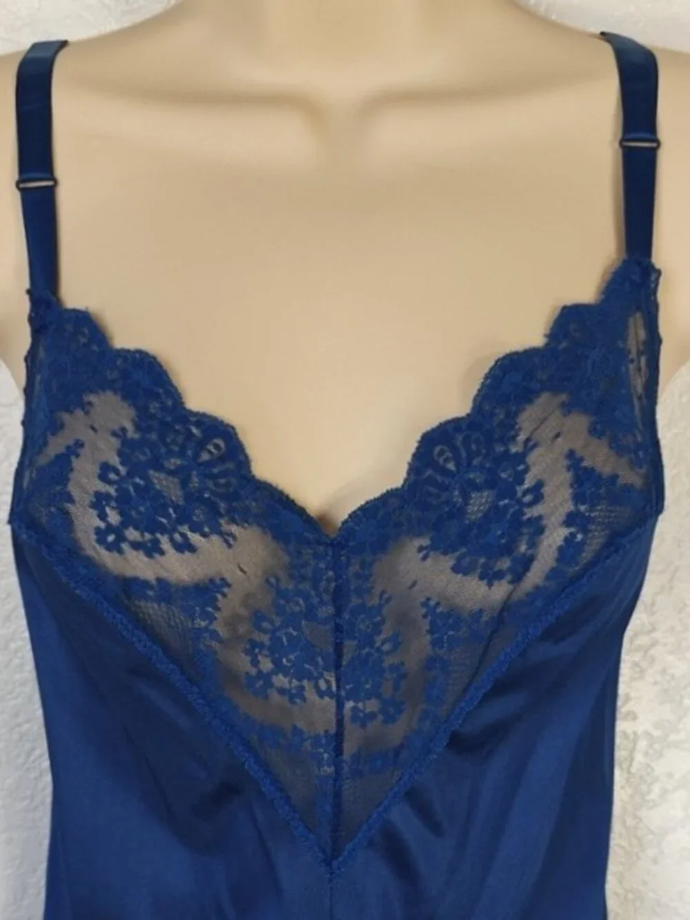 Texsheen Size 34/M Full Slip Navy Lace Trim Vintage